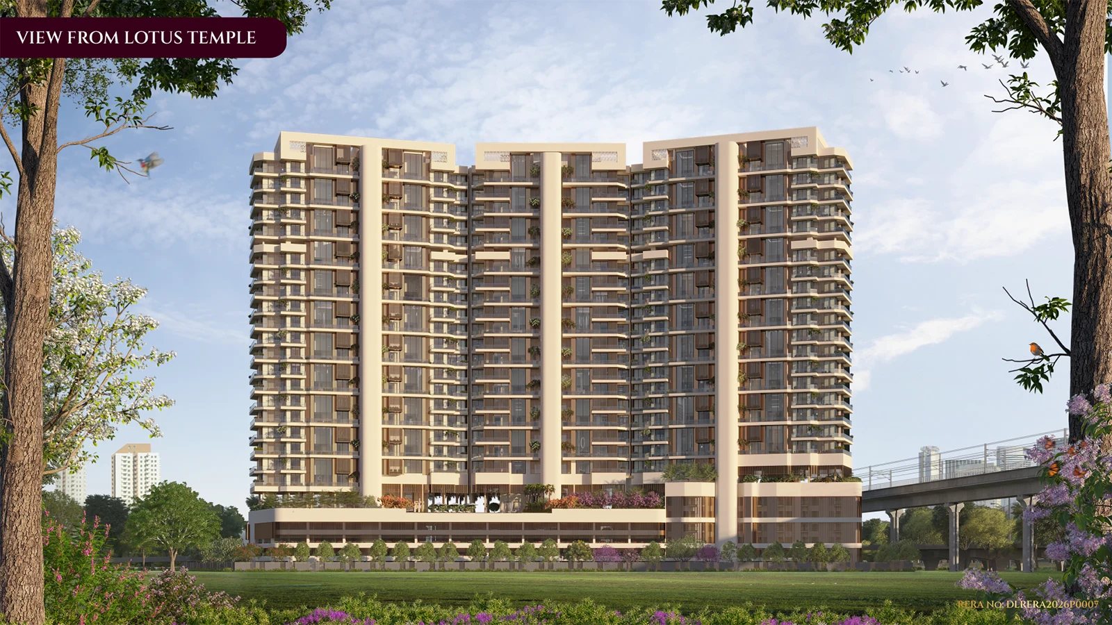 Kreeva Swaranaya towers architectural elevation view from Lotus Temple